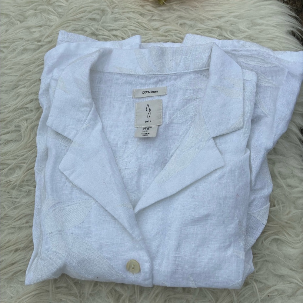 Joie White 💯 linen Set - Soft Button-Front Top & Elastic Waist Wide Leg Pants - Picture 7 of 16